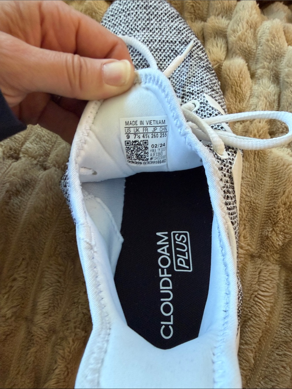 adidas White and Heathered Grey Cloudfoam Plus Sneakers - Picture 2 of 4